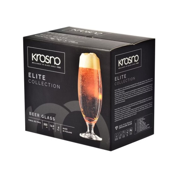 6 részes söröspohár készlet, kristályos üvegből, 500ml, "Elite" - Krosno