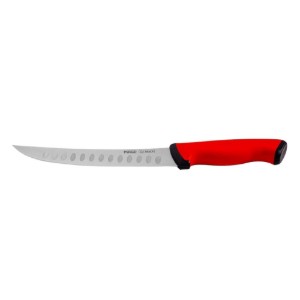 Mészáros kés, ívelt penge bemélyedésekkel, 21 cm, "Duo", piros - Pirge