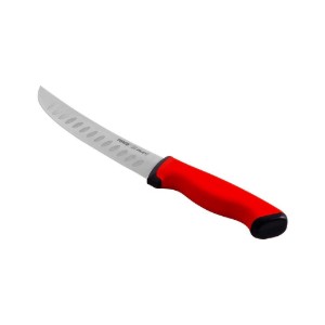 Mészáros kés, ívelt penge bemélyedésekkel, 21 cm, "Duo", piros - Pirge