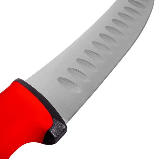 Mészáros kés, ívelt penge bemélyedésekkel, 21 cm, "Duo", piros - Pirge