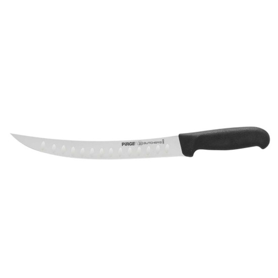 Hentes kés, ívelt penge bemélyedésekkel, 26 cm, "Butcher's", Fekete - Pirge