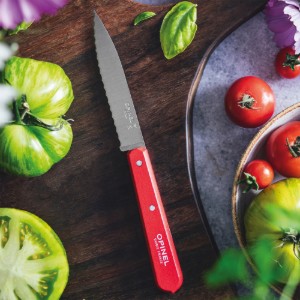 N°113 fogazott pengéjű kés, rozsdamentes acél, 10 cm, "Les Essentiels", piros - Opinel