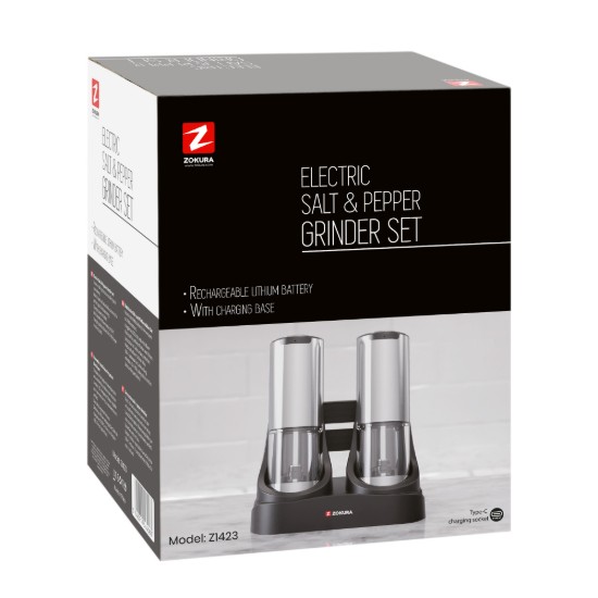 2 db elektromos só- és borsdaráló készlet, töltőtalppal - Zokura