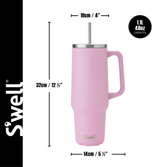 Hőszigetelt pohár, rozsdamentes acél, 1,1 L, Hydrangea Pink - S'well
