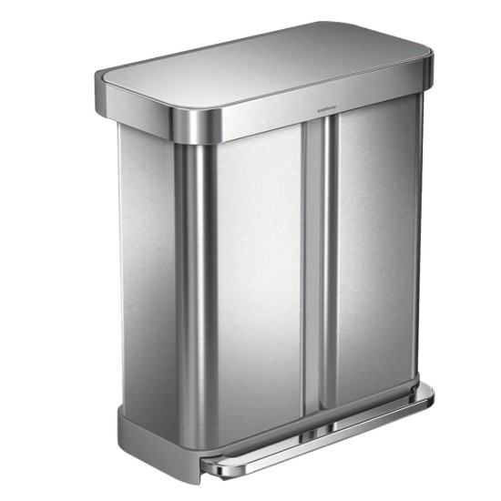 Pedálos szemetes, kétrekeszes, 58 l, rozsdamentes acél, szálcsiszolt felület - simplehuman