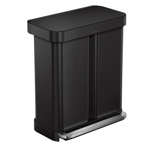 Pedálos szemetes, kétrekeszes, 58 l, rozsdamentes acél, Matte Black - simplehuman