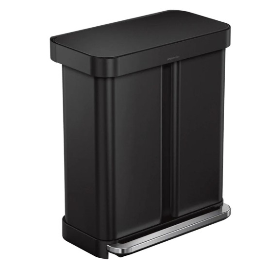 Pedálos szemetes, kétrekeszes, 58 l, rozsdamentes acél, Matte Black - simplehuman