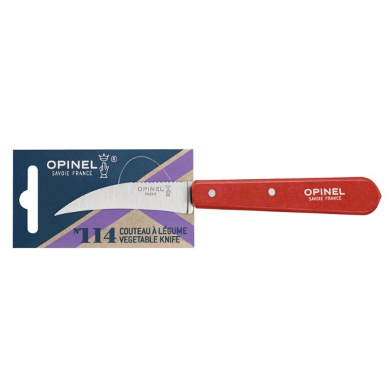 Hámozó kés N°114, rozsdamentes acél, 7 cm, "Les Essentiels", Piros - Opinel