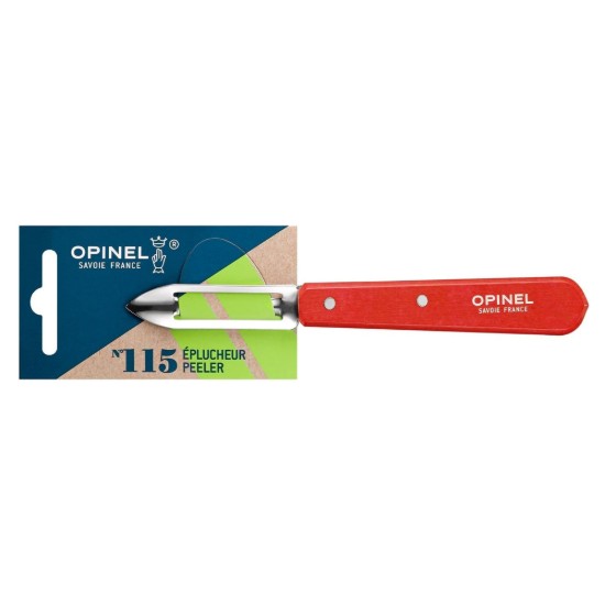 Gyümölcs- és zöldséghámozó N°115, rozsdamentes acél, 6 cm, "Les Essentiels", piros - Opinel