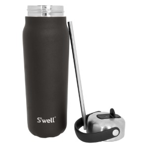 Szigetelt vizes palack beépített szalmával, rozsdamentes acél, 700 ml, "Explorer Flip Straw", Onyx - S'well