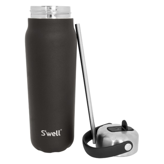 Szigetelt vizes palack beépített szalmával, rozsdamentes acél, 700 ml, "Explorer Flip Straw", Onyx - S'well