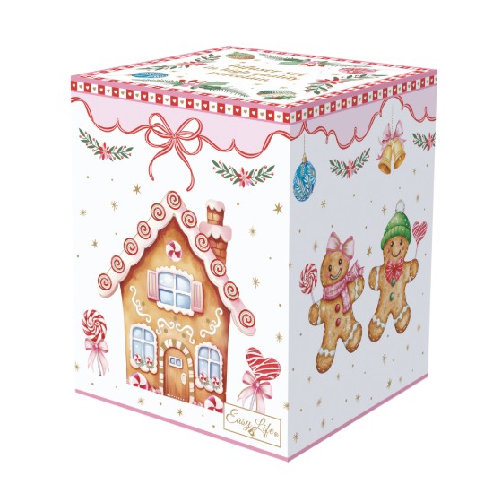 Porcelán bögre, 350ml, tetővel és filterrel, "Sweet Christmas" - Nuova R2S