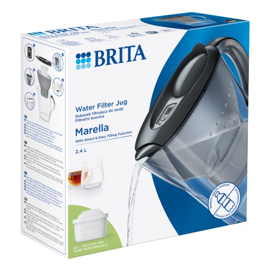 BRITA - Marella vízszűrő kancsó  + 1db PP Maxtra Pro szűrő patron, 2,4 L (szürke)