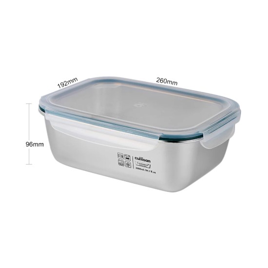 Téglalap alakú ételtároló edény, rozsdamentes acél, 2800ml, "Simple" - Cuitisan