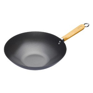 Wok serpenyő fa nyéllel, 30 cm, szénacél - a Kitchen Craft márkától
