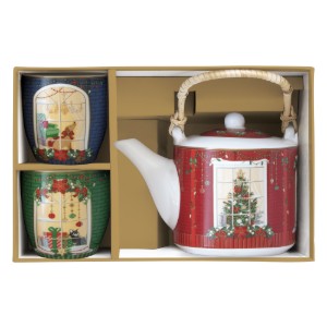 Porcelán teáskanna, 600 ml, infúzióval és 2 teáscsészével, "Festive Avenue" - Nuova R2S