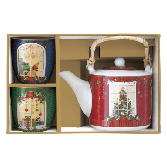 Porcelán teáskanna, 600 ml, infúzióval és 2 teáscsészével, "Festive Avenue" - Nuova R2S