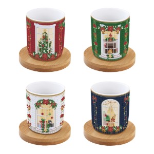 4 db porcelán csésze készlet, 110 ml, bambusz csészealjakkal, "Festive Avenue" - Nuova R2S