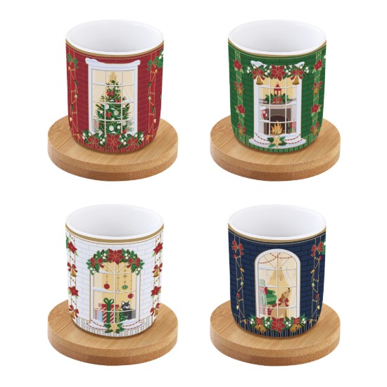 4 db porcelán csésze készlet, 110 ml, bambusz csészealjakkal, "Festive Avenue" - Nuova R2S