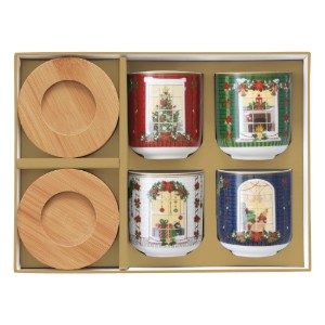 4 db porcelán csésze készlet, 110 ml, bambusz csészealjakkal, "Festive Avenue" - Nuova R2S