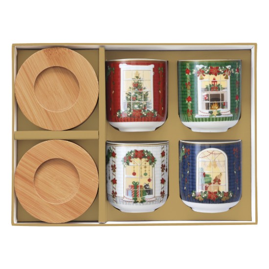 4 db porcelán csésze készlet, 110 ml, bambusz csészealjakkal, "Festive Avenue" - Nuova R2S