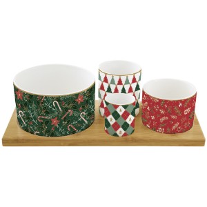 4 darabos előétel tálalókészlet, bambusz állvánnyal, "Fancy Christmas" - Nuova R2S