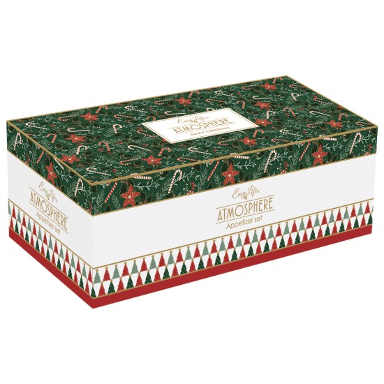 4 darabos előétel tálalókészlet, bambusz állvánnyal, "Fancy Christmas" - Nuova R2S