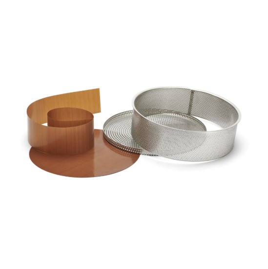 Perforált tortaforma, sütőpapírral, 24 cm, rozsdamentes acél - de Buyer