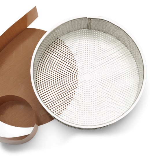 Perforált tortaforma, sütőpapírral, 24 cm, rozsdamentes acél - de Buyer