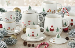 Bögre tetővel és fém betéttel, porcelán, dombornyomott mintával, 450ml, "Let it Snow" - Easy Life