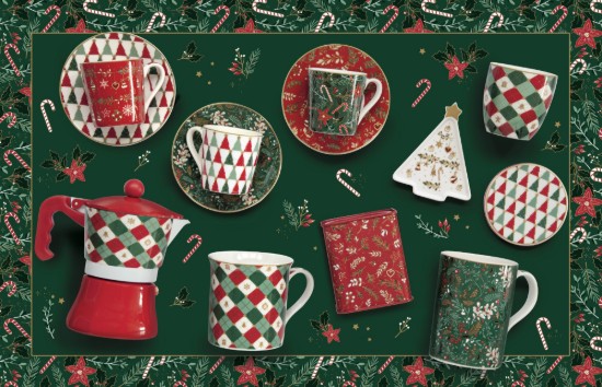 4 darabos előétel tálalókészlet, bambusz állvánnyal, "Fancy Christmas" - Nuova R2S