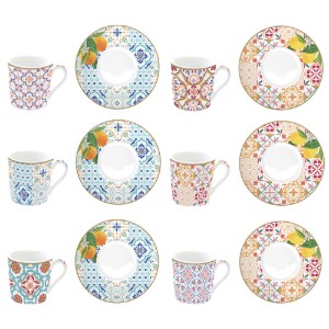 6 kávéscsésze csészealjjal, porcelán, 100 ml, "Siracusa" - Nuova R2S