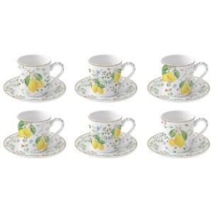 6 db csésze kávéscsésze készlet csészealjjal, porcelán, 100 ml, "Fleurs et Citrons" - Nuova R2S