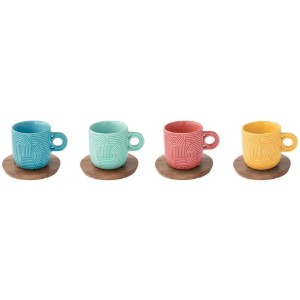 4 db-os kávéscsésze készlet, porcelán, 110 ml, akác csészealjjal, "Take a Loop" - Nuova R2S