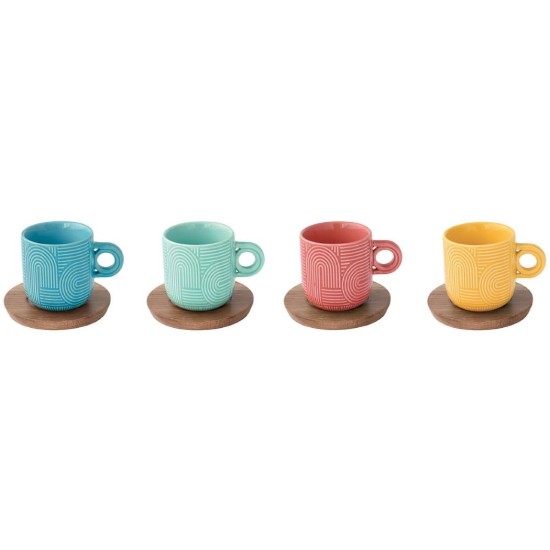 4 db-os kávéscsésze készlet, porcelán, 110 ml, akác csészealjjal, "Take a Loop" - Nuova R2S
