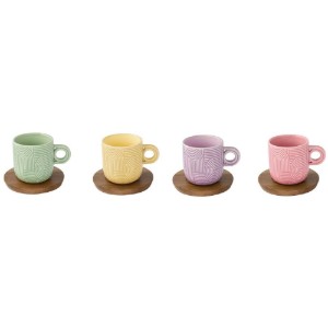 4 db-os kávéscsésze készlet, porcelán, 110 ml, akác csészealjjal, "Take a Loop" - Nuova R2S