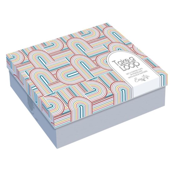 4 db-os kávéscsésze készlet, porcelán, 110 ml, akác csészealjjal, "Take a Loop" - Nuova R2S