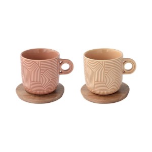 2 db porcelán bögre készlet, 250 ml, akác csészealjjal, "Take a Loop", barna - Nuova R2S