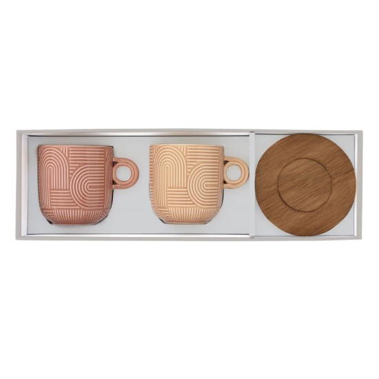 2 db porcelán bögre készlet, 250 ml, akác csészealjjal, "Take a Loop", barna - Nuova R2S