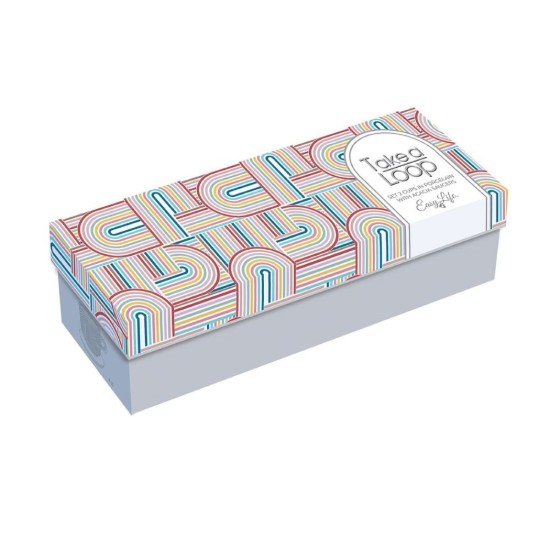 2 db porcelán bögre készlet, 250 ml, akác csészealjjal, "Take a Loop", barna - Nuova R2S