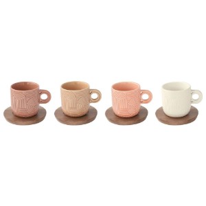 4 db-os kávéscsésze készlet, porcelán, 110 ml, akác csészealjjal, "Take a Loop" - Nuova R2S