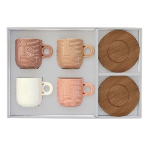 4 db-os kávéscsésze készlet, porcelán, 110 ml, akác csészealjjal, "Take a Loop" - Nuova R2S