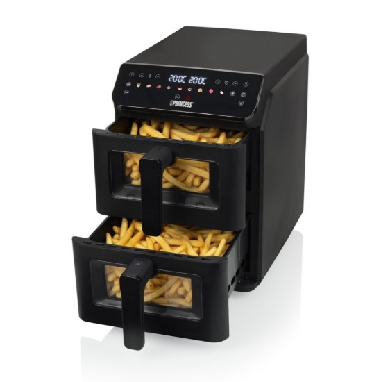Dupla forrólevegős fritőz, 5,6+5,6 L, 3000W, Fekete - Princess