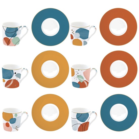 6 db-os csésze és csészealj készlet, porcelán, 100 ml, "Shapes" - Nuova R2S