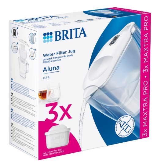 BRITA - Aluna vízszűrő kancsó StarterPack + 3db PP Maxtra Pro szűrő patron, 2,4 L (fehér)