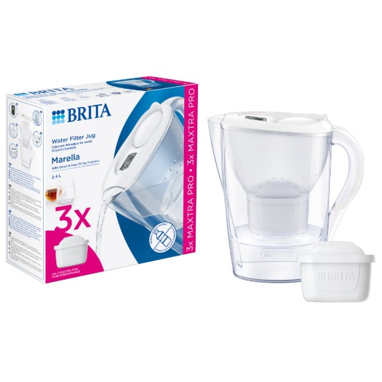 BRITA - Marella vízszűrő kancsó StarterPack + 3db PP Maxtra Pro szűrő patron, 2,4 L (fehér)