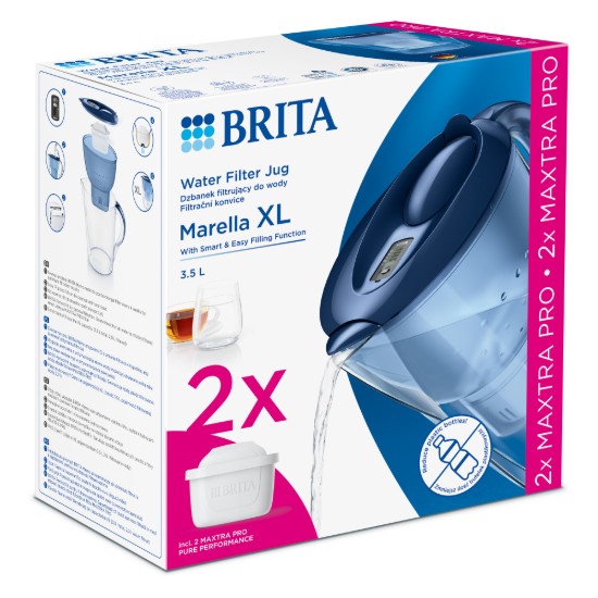BRITA - Marella vízszűrő kancsó StarterPack + 2db PP Maxtra Pro szűrő patron, 3,5 L (kék)