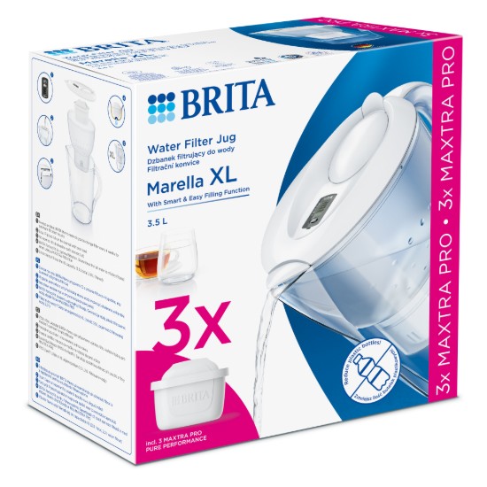 BRITA - Marella vízszűrő kancsó StarterPack + 3db PP Maxtra Pro szűrő patron, 3,5 L (fehér)
