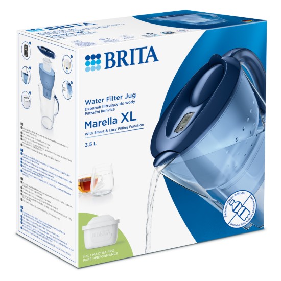 BRITA - Marella vízszűrő kancsó  + 1db PP Maxtra Pro szűrő patron, 3,5 L (kék)