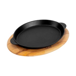 Ovális fajita tálca, öntöttvas, 24 x 18 cm, fa állóval - LAVA
